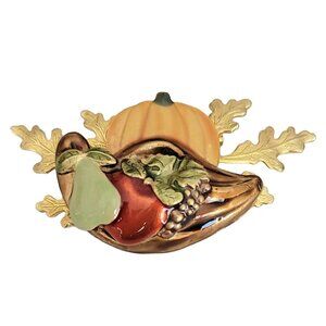 Kenneth Cole Orange Red Cornucopia Pumpkin Autumn Brooch, Signed K571